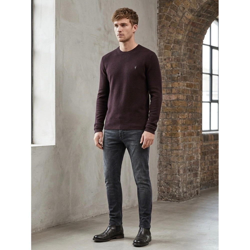AllSaints Ivar Merino Crew Neck Sweater Mens Large Burgundy Wool MK170X